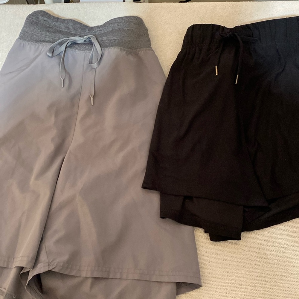 Women’s Athletic Shorts — Gray and Black Drawstring Performance Shorts